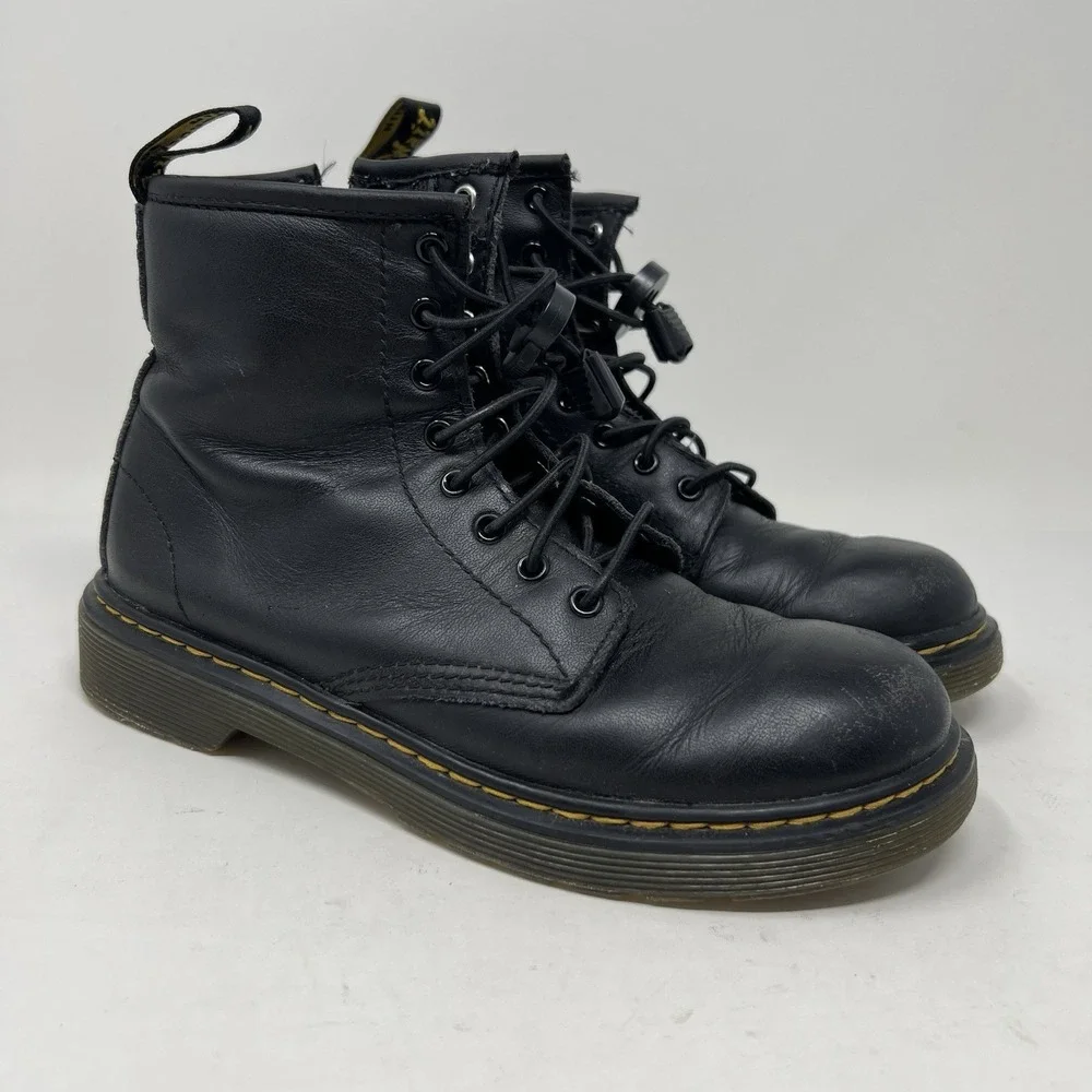 Dr Doc Martens Big Kids Youth Sz 3 Black Leather Combat‎ Boots 1460 J UK 2 EU 34